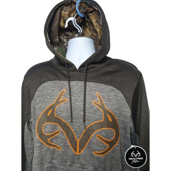 Realtree Mens Camo Hoodie M Brown Gray Pullover Logo Hunting Outdoors Nature - Picture 4 of 6